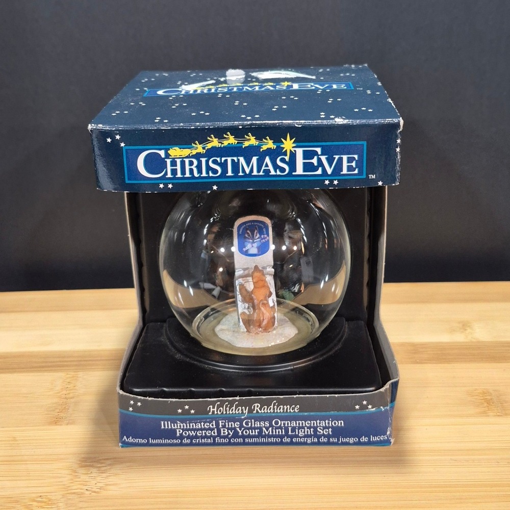 Vtg Y2K Christmas Eve Holiday Radiance Illuminated Fine Glass Ornament Cottage